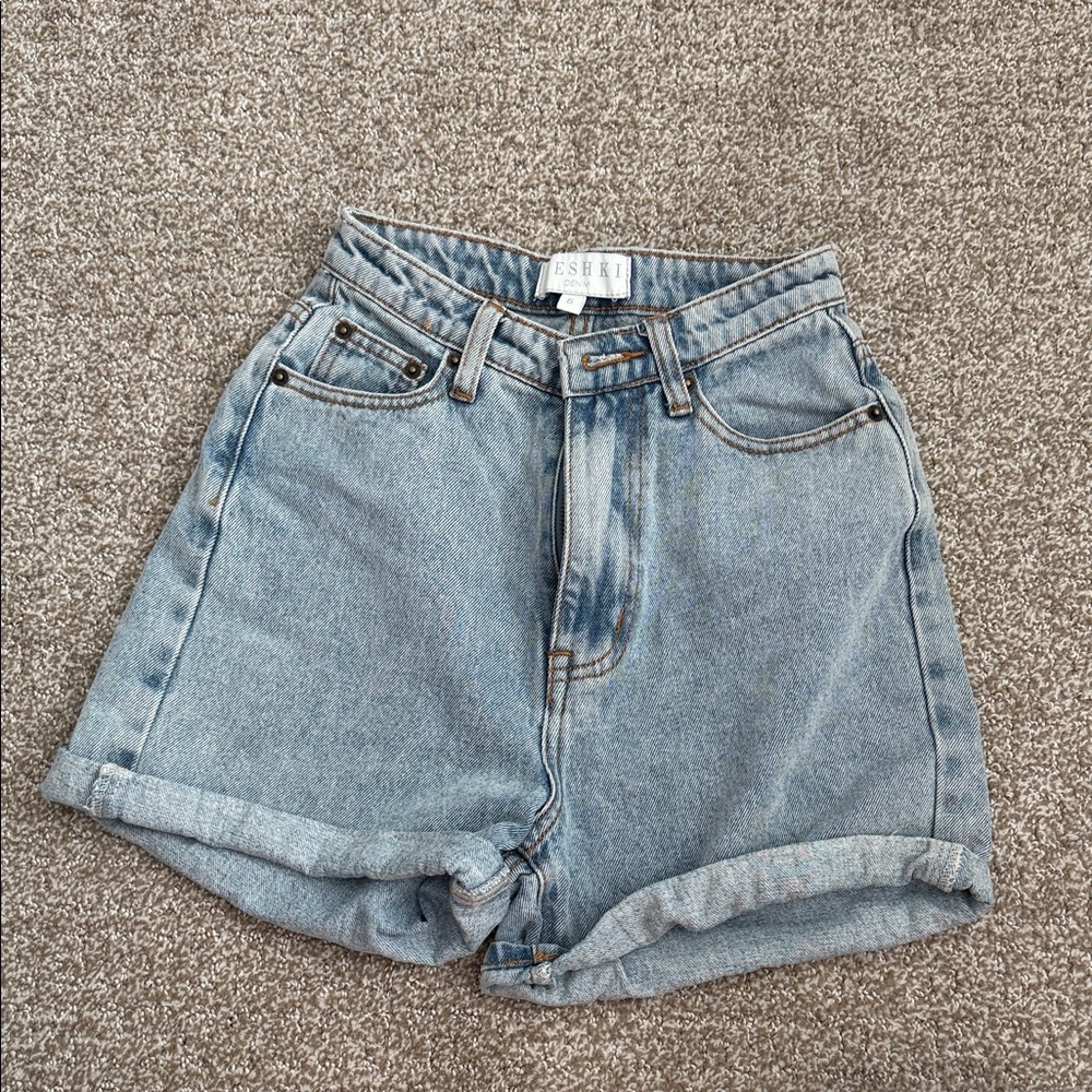 Meshki Light Blue High-Waist Denim Jean Shorts